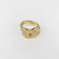 Macro detail of gold-plated multi-layer ring with sparkling cubic zirconia butterfly bow - Adjustable Open / Gold