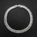 Pulsera de tenis Y2K vintage con circonitas rectangulares en acabado plateado y cuero - Blanco 19cm