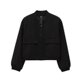 Kurze schwarze Baseballjacke mit zwei Pattentaschen und Rippbündchen in Flachbild - S / Schwarz