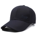 Navy blue baseball cap featuring sport embroidery and a long curved sun visor brim - Sport Embroidery Navy Blue