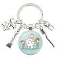 Dental gift keychain with toothbrush, floss charms and cartoon tooth art glass pendant - Children Brushing a Big Tooth (28)