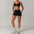 Women's eco-friendly yoga set in black featuring V-neck sports bra and high-waist shorts - 8998 Bra + 8998 Shorts High-end Black