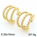 Golden beaded hoop earrings in polished stainless steel, size 20x15mm and 9g weight - Gold 3-Layer Beaded C-Shape Hoop Earrings (KE113972-KFC)