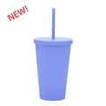 Matte purple 16oz double-layer plastic tumbler with matching straw and lid set - 450ml / Peacock Blue O