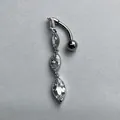 Piercing ombelico argento in acciaio con tre zirconi bianchi pendenti con taglio marquise - Color Acciaio