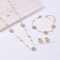 Floral cubic zirconia necklace set including bracelet and stud earrings in gold plating - Necklace + Earrings + Bracelet