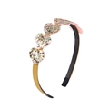 Detailed view of pink sequin heart headband with golden ribbon and non-slip inner teeth - Gold Edge Pink Sequined Heart