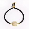 Elegant black braided rope bracelet with a gold-plated square cubic zirconia charm - Gold Rectangular Pave (Style 5)