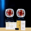 Orecchini halo in argento 925 con moissanite rossa e set di certificati GRA - Argento 925 / Orecchini moissanite rossi da 50 punti