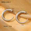 Detailed view of silver stainless steel C-shaped hoop earrings with size measurements - Thick Hoop Silver