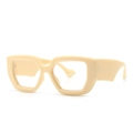 Modern beige thick-framed hexagonal sunglasses with wide temples in vintage style - Beige