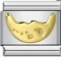 Polished silver modular bracelet link with a golden crescent moon design detail - 0085 - Wavy Moon With Gold