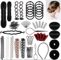 All-in-one black professional hair styling tool kit with various clips and accessories - 56-Piece Set / Black