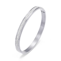 Zilveren 6mm roestvrijstalen open armband met een dubbele rij zirkonia steentjes - 6mm Twee Rijen Witte Zirkonia / Staalkleur