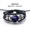 Pulsera Géminis luminosa de cuero trenzado negro multicapa con cuentas de metal plateadas - Géminis