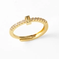 Adjustable gold-plated ring featuring letter I design with sparkling cubic zirconia stones - Gold-I