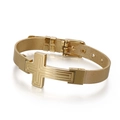 Pulsera de hombre en acero inoxidable dorado con cruz y malla ajustable estilo reloj - Estilo Dorado (KB108644-K)