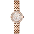 Rose gold watch with white mother-of-pearl dial and crystal bezel on a chain strap - Rose Gold Case White Dial Steel Band