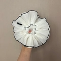 Elegant white layered lace hair scrunchie with black trim held in hand for women - Q700-2 White Chiffon Black Edge
