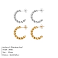 Boucles d'oreilles créoles C torsadées en acier inoxydable en finitions or et argent - 25MM Créoles Torsadées Ouvertes (YE35954) / Acier Inoxydable Argent