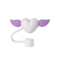 White heart straw cover with purple wings for 10mm straws, dust-proof silicone cap - White with Purple Wings