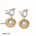 Minimalist double circle stainless steel earrings in gold and silver finish - Gold and Silver Bi-color Nested Style (TE60353-M)