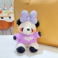 Porte-clés panda en peluche avec pull tricoté violet, cœur et grand nœud sur la tête - Violet
