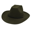 Retro wide brim western cowboy hat in dark green felt with black braided band decoration - M (56-58cm) / Army Green