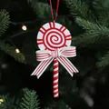 Red and white swirl Christmas lollipop ornament with striped bow on a festive tree - Style A-Red White Round Spiral Lollipop