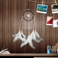 Handcrafted brown dream catcher featuring white feathers and beads for room decoration - Standard Type / White