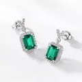 Detailed shot of emerald cut green earrings with S925 silver studs and micro-pave crystals - Emerald Green Stud Earrings (Silver V)