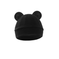 Close-up of black cotton knit baby hat with cute bear ears on a white background - One Size / Black