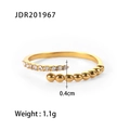 Detail of 18K gold ring with crystal row and beaded end including size and weight specs - Gold Rhinestone Beaded Open Style (JDR201967)