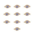 Detailed view of ten gold-plated evil eye connectors with blue stones and clear crystals - Style 7 Gold Blue Evil Eye