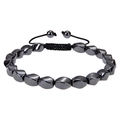 Bracciale intrecciato a mano con pietre di ematite magnetica nera di forma irregolare - Stile dalla Forma Irregolare (WB0919-1)