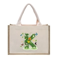 Linen canvas tote bag with floral letter K print and blue butterfly detail - Floral Letter K