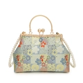 Sac de soirée brodé bleu clair avec poignée anneau doré et bandoulière en perles chic - Gris