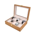 Boîte à montres classique en bois à 10 fentes avec fenêtre transparente et coussins doux - Boîte À Montres 10 Emplacements Grain De Frêne/Intérieur Beige