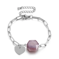 Bracelet cœur argenté ajustable avec pendentif en cristal violet hexagonal pour femme - Perle Hexagonale Violette Argentée (KB145360-Z)