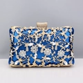 Blue evening clutch bag with gold hollow floral patterns and crystal diamond embellishments - Blue