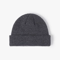 Dark grey ribbed knit beanie with a stylish wide fold-over cuff for winter warmth - One Size / Deep Heather Grey