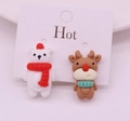 Detail of Christmas clip-on earrings featuring a white polar bear and a brown reindeer - 23# Asymmetric Polar Bear & Reindeer / Clip-on Earrings Pair