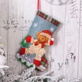 Detail of blue fabric Christmas stocking with 3D teddy bear and sequin tree decoration - E-W32 Bear Style Blue Christmas Stocking