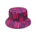 Japanese style sun hat with purple base and vibrant pink tulip floral prints - M(56-58cm) / Purple Tulip Print (F)