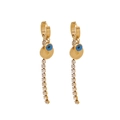 Lange Quasten-Ohrhänger in Gold mit blauem Auge-Anhänger und funkelnden Kristallketten - Böser Blick Münzen-Stil (E543)