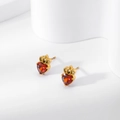 Titanium steel crown earrings with red heart zircon in a luxury golden finish - Gold Red Zircon Stud Earrings