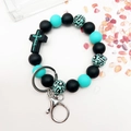Silicone bead keychain with cross pendant and Jesus engraving on white background - Green Black