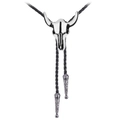 Westliche Cowboy Bullenschädel Bolo Tie mit schwarzem Lederband und Silberenden - Thai-Silber
