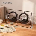 Black iron double hanging fruit basket rack for living room storage 49x27x16cm - 2 Black Baskets + Double Stand