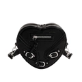 Cool black heart-shaped crossbody bag with silver punk rivets and motorcycle buckles - 18*6.5*16 / Black